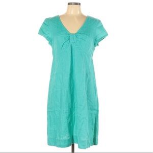 Boden 10 turquoise linen short sleeve v-neck dress